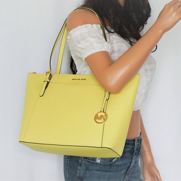 Michael Kors Ciara L Leather Tote Yellow Sunshine - Picture 2 of 12